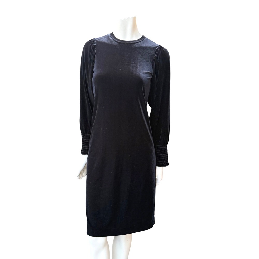 New Vero par Veronique Cloutier Velvet Puff Sleeve Smocked Dress Black Goth XS P